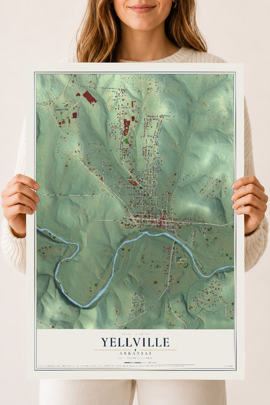 Map of Yellville, Arkansas, 18 x 24 inch unframed archival matte print