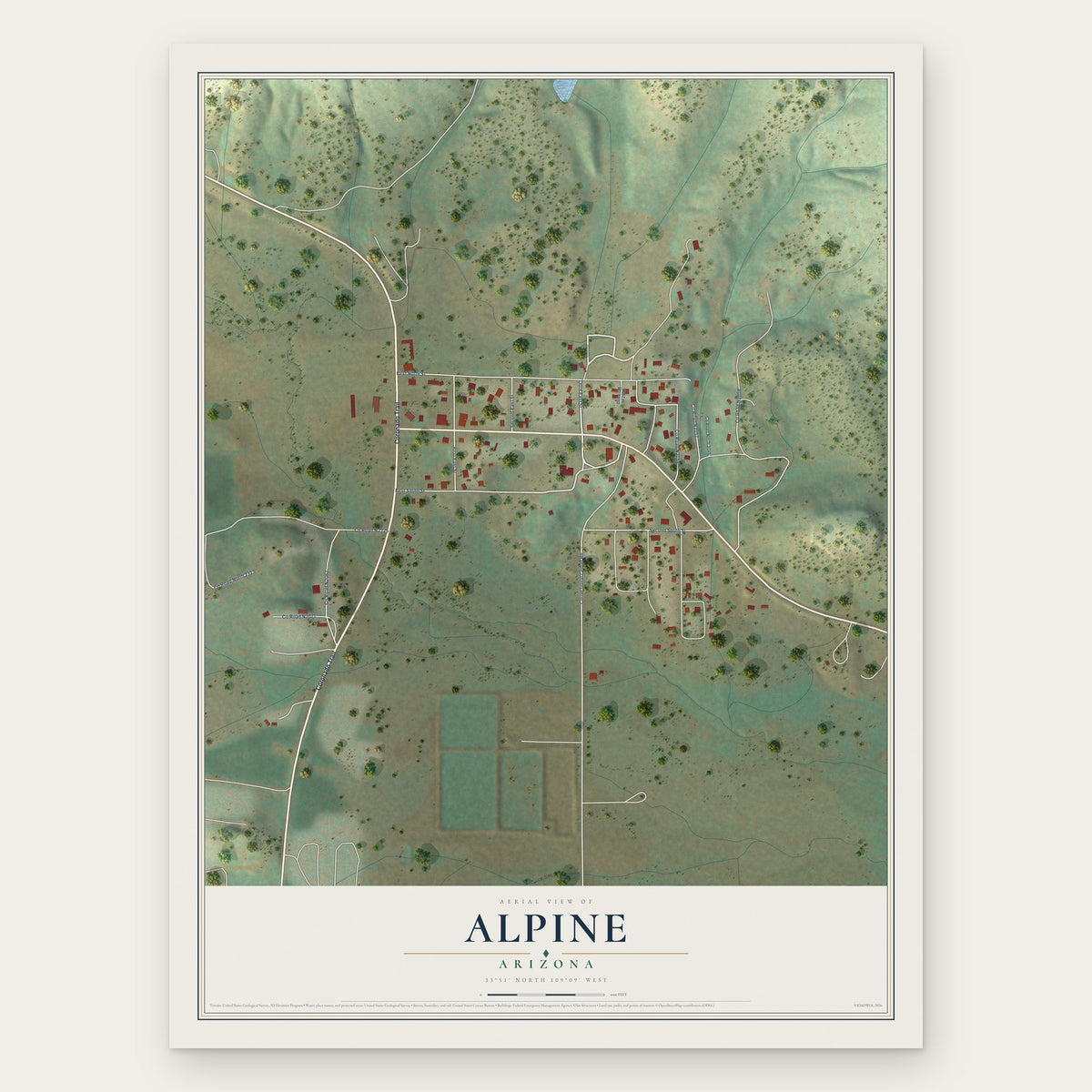 Alpine, Arizona map print, the full design