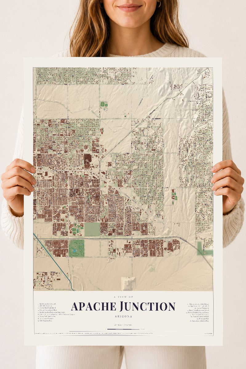 Apache Junction, Arizona map print, 18" x 24", Archival Matte Print