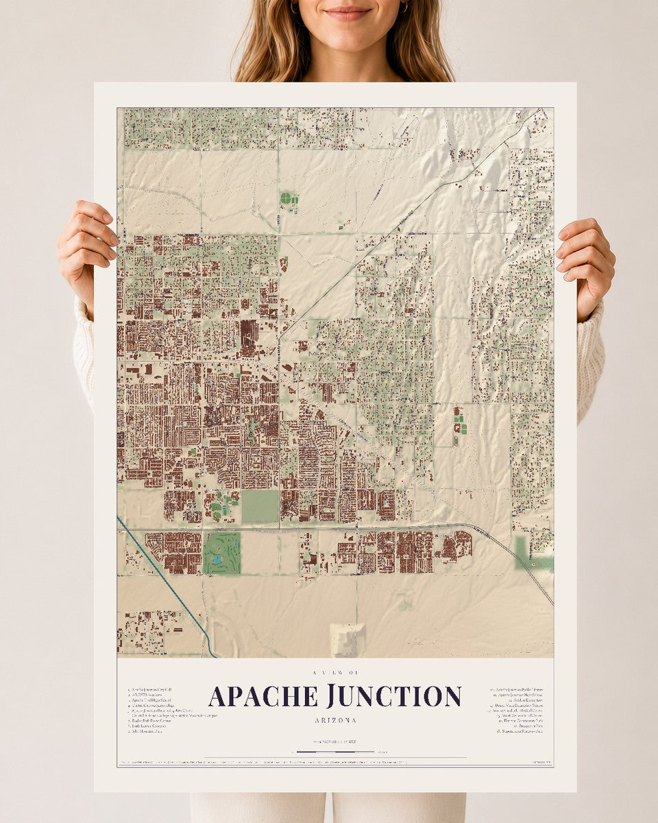 Apache Junction, Arizona map print, 24" x 36", Archival Matte Print