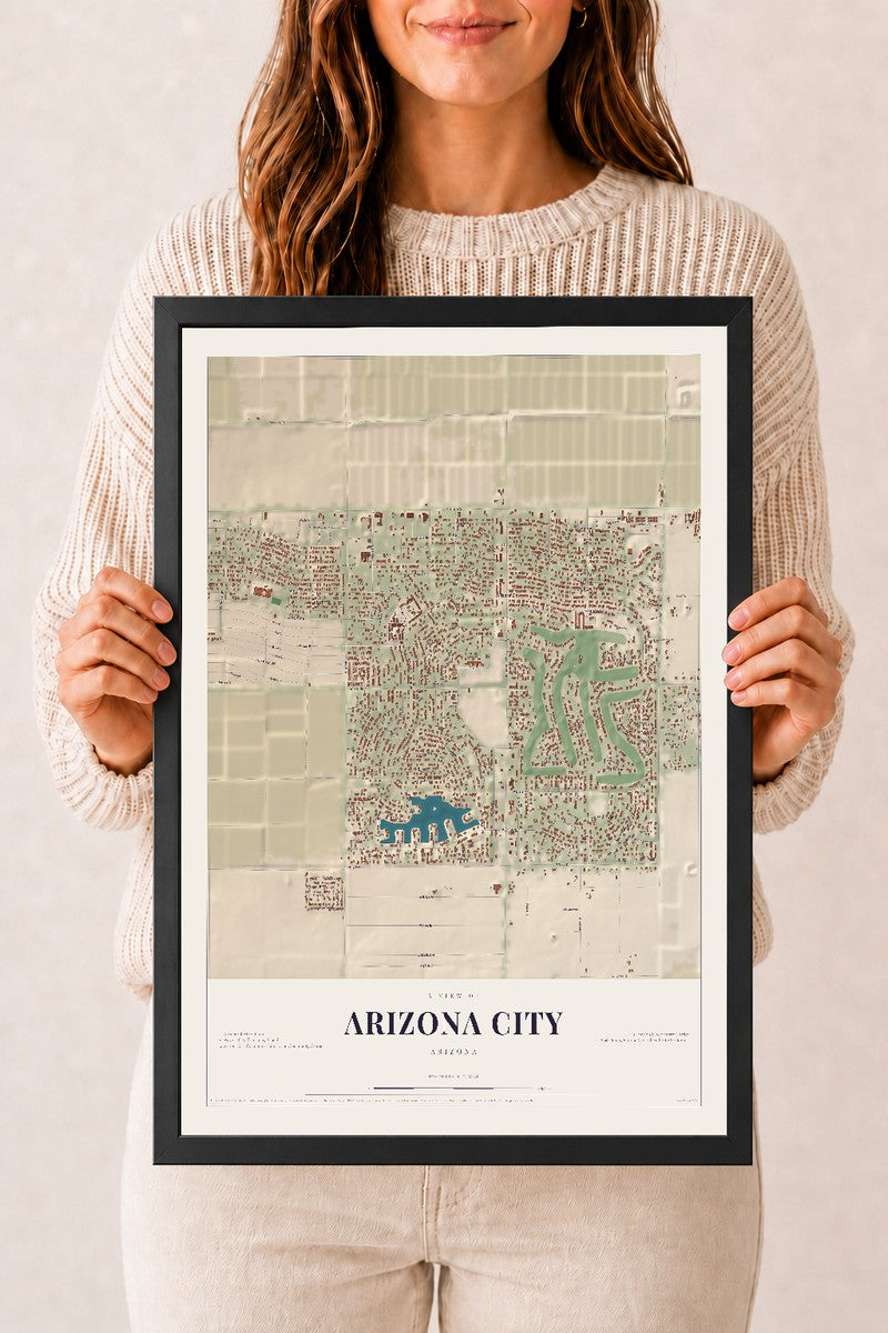 Map of Arizona City, Arizona, 12 x 18 inch print in a black wood frame