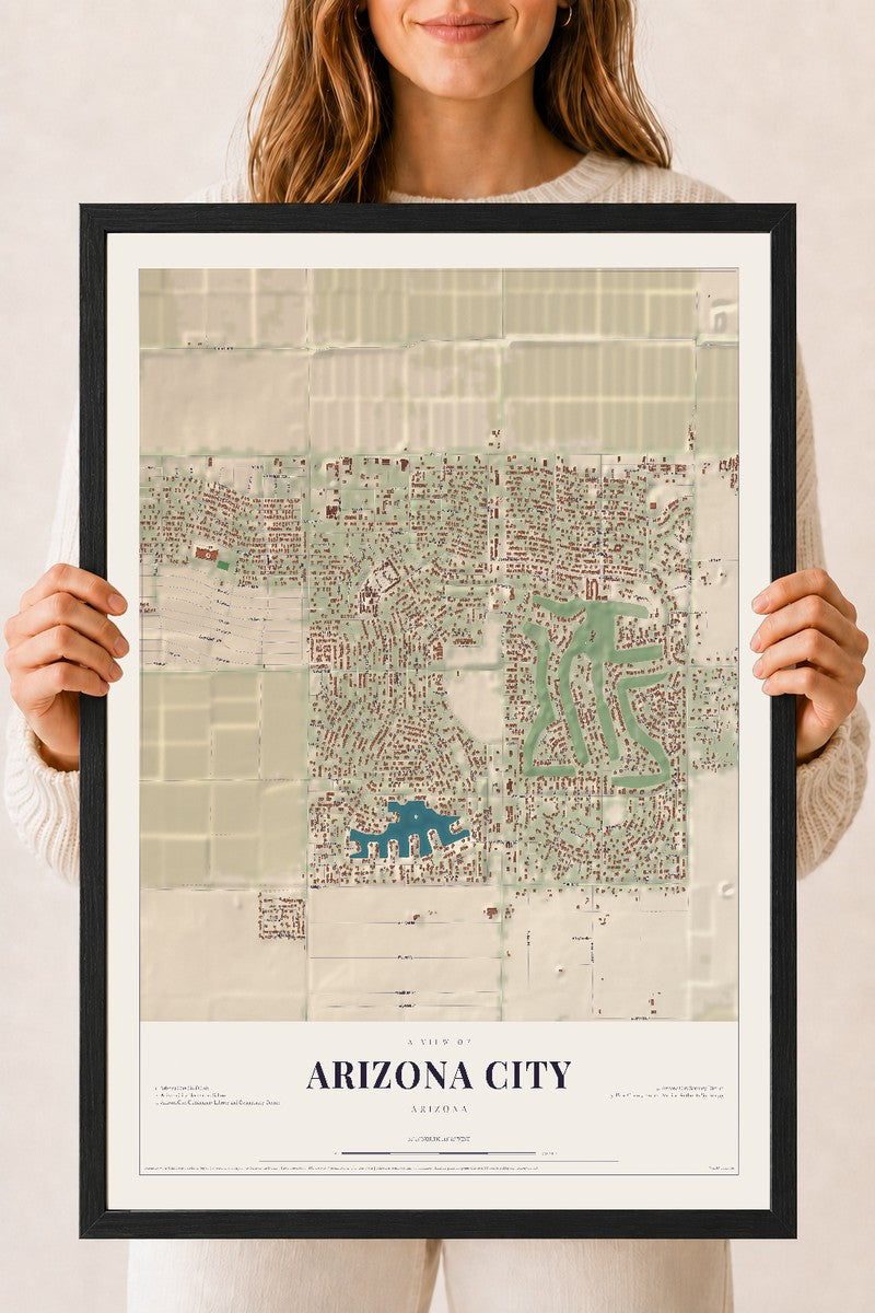 Map of Arizona City, Arizona, 18 x 24 inch print in a black wood frame