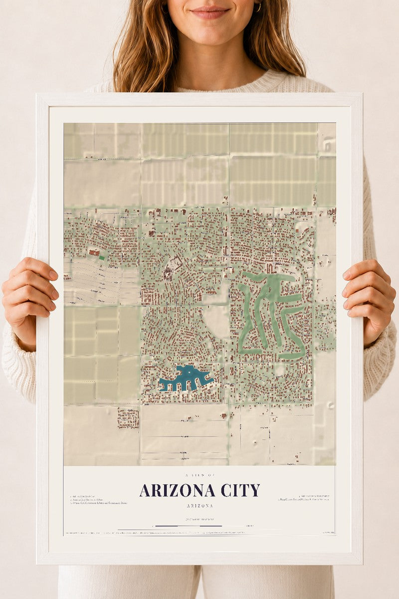 Map of Arizona City, Arizona, 18 x 24 inch print in a white wood frame