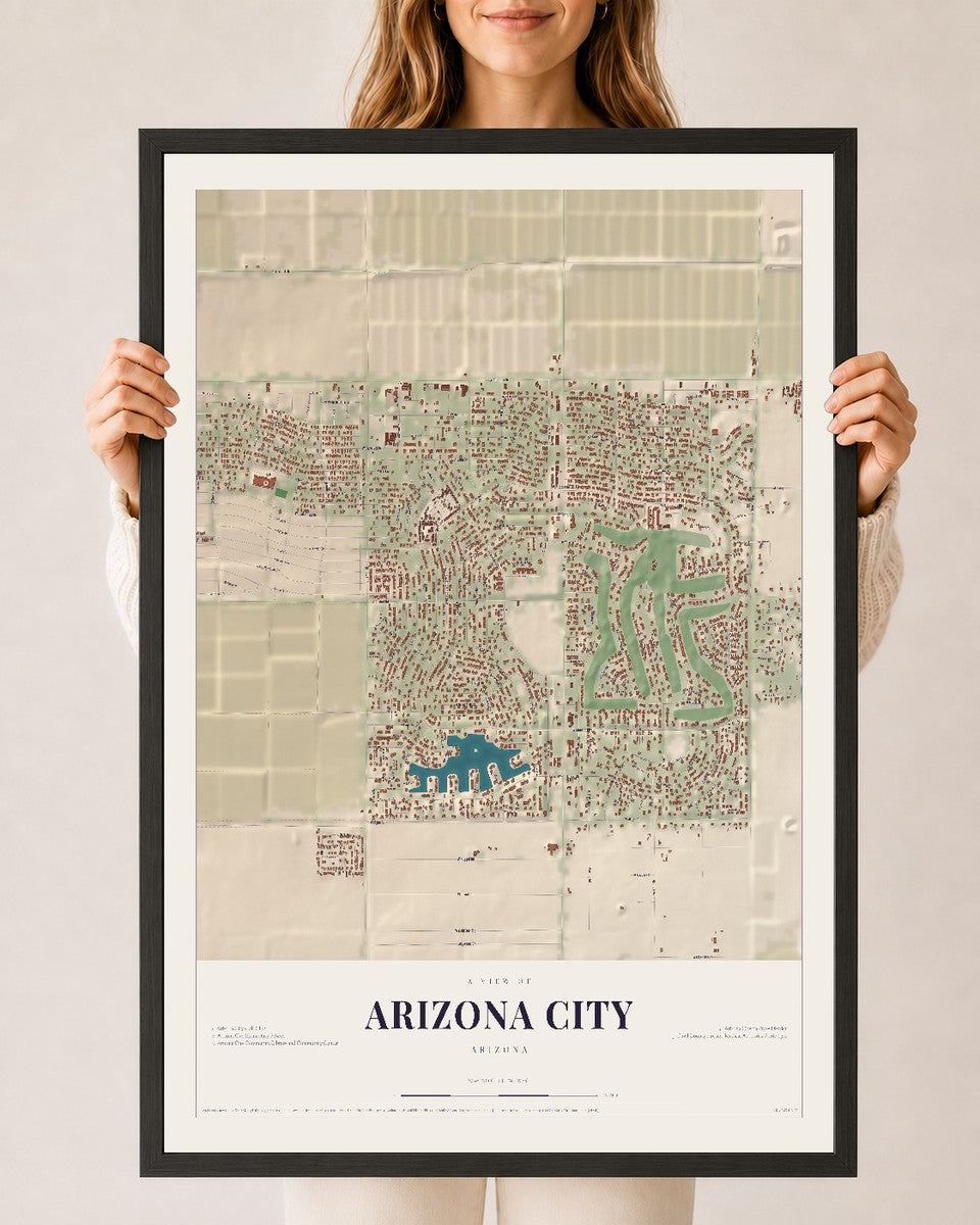 Map of Arizona City, Arizona, 24 x 36 inch print in a black wood frame