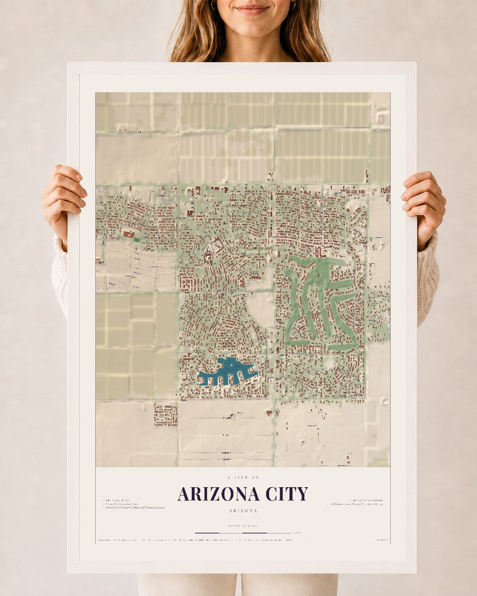Map of Arizona City, Arizona, 24 x 36 inch print in a white wood frame