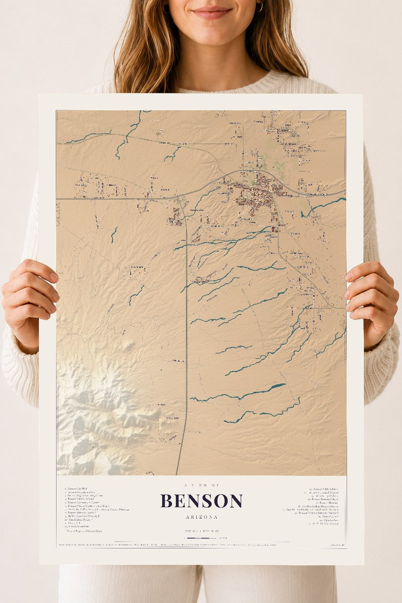 Benson, Arizona map print, 18" x 24", Archival Matte Print