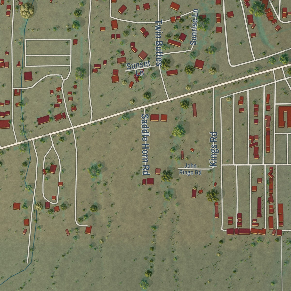 Close-up of the map of Brenda, Arizona print showing street and building detail