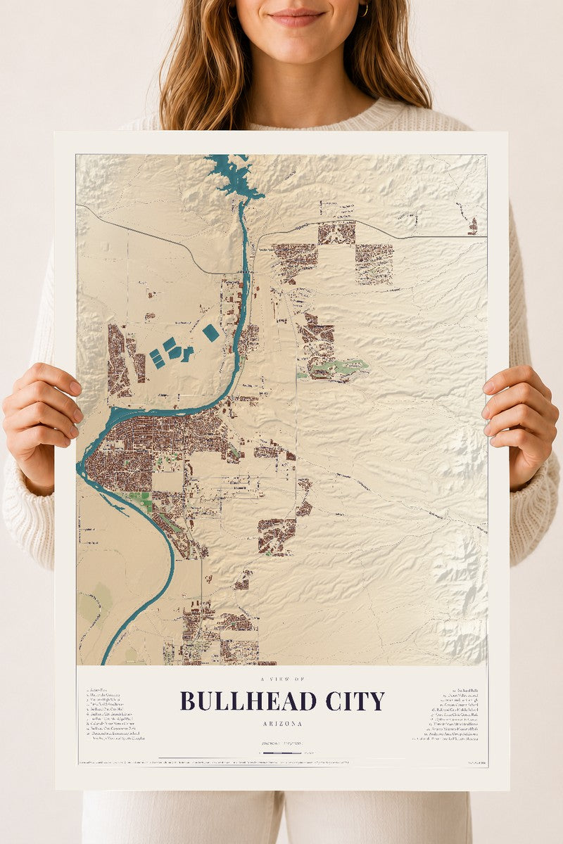 Map of Bullhead City, Arizona, 18 x 24 inch unframed archival matte print