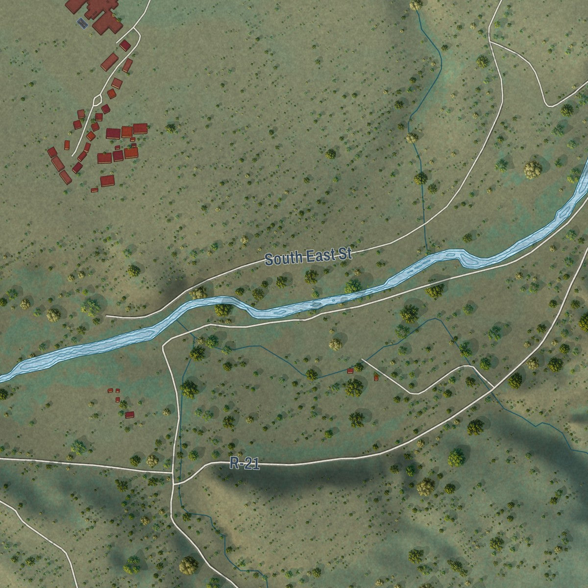 Close-up of the map of Canyon Day, Arizona print showing street and building detail