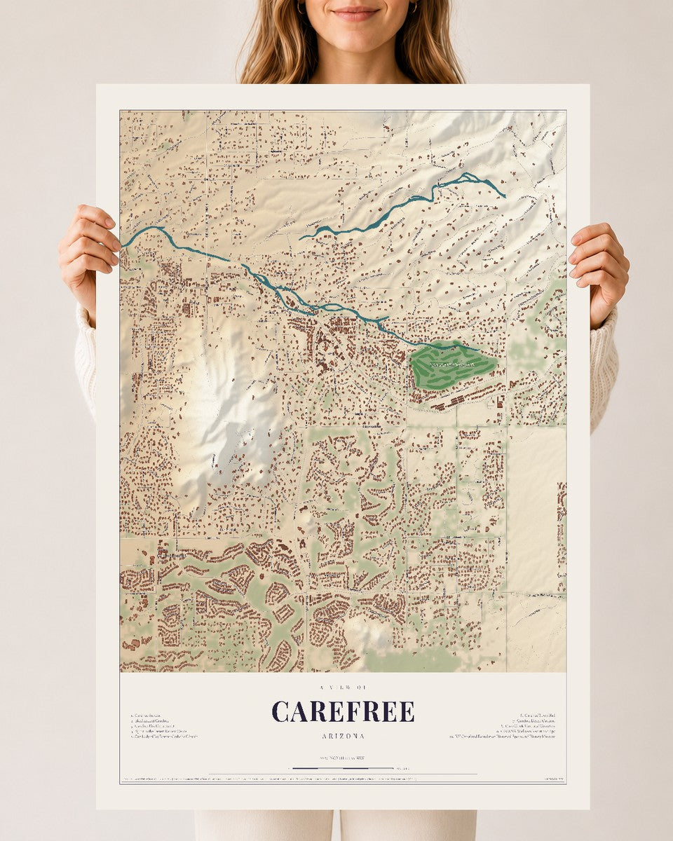 Map of Carefree, Arizona, 24 x 36 inch unframed archival matte print