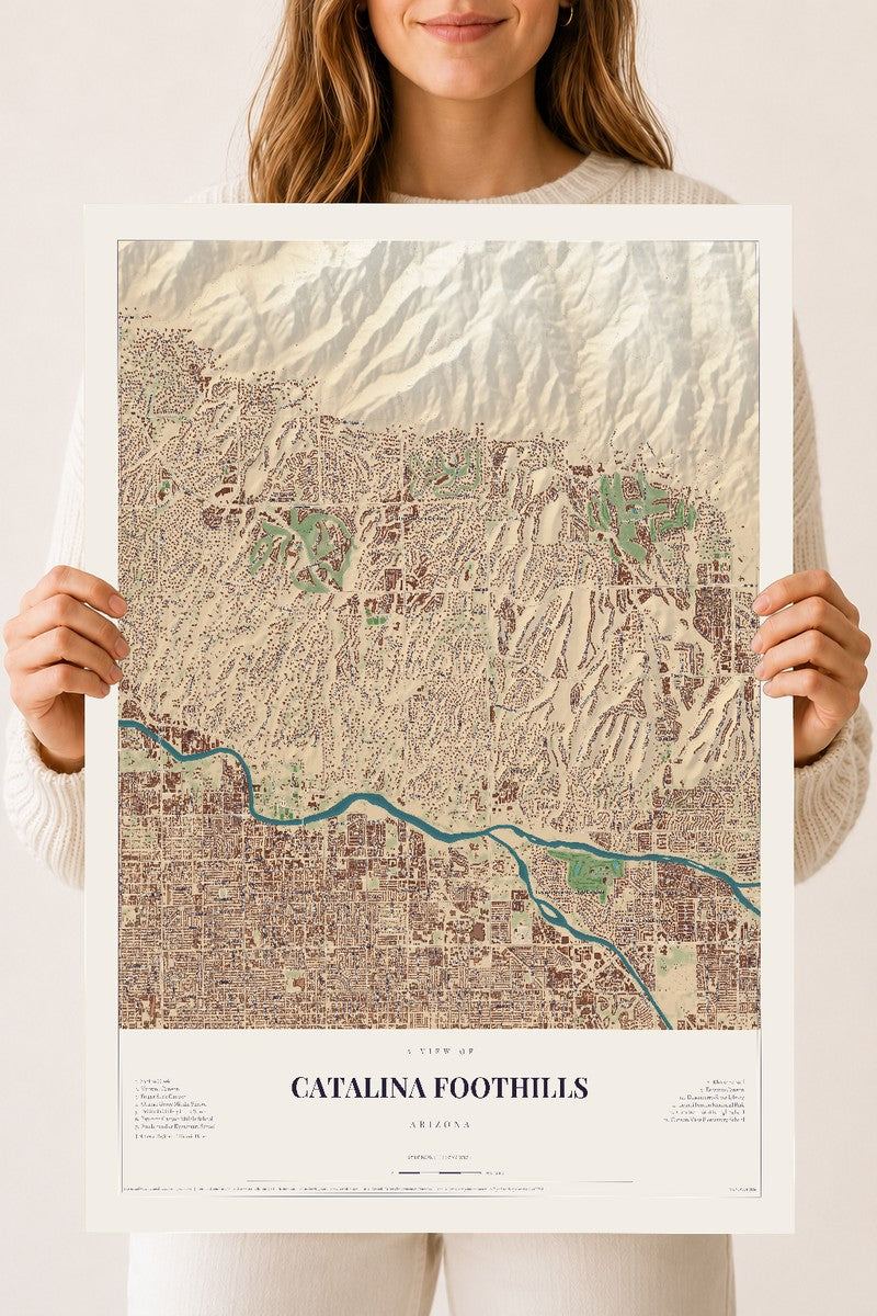 Map of Catalina Foothills, Arizona, 18 x 24 inch unframed archival matte print