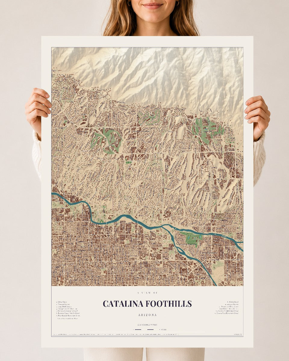 Map of Catalina Foothills, Arizona, 24 x 36 inch unframed archival matte print