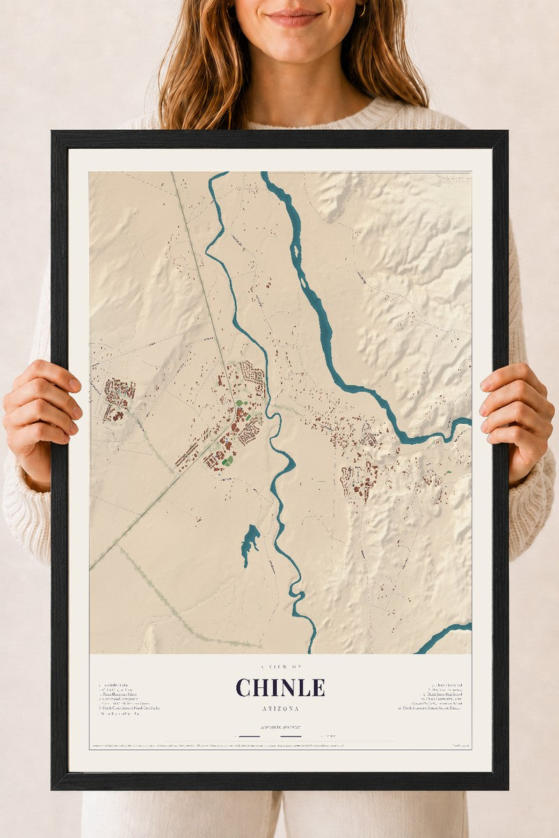 Map of Chinle, Arizona, 18 x 24 inch print in a black wood frame