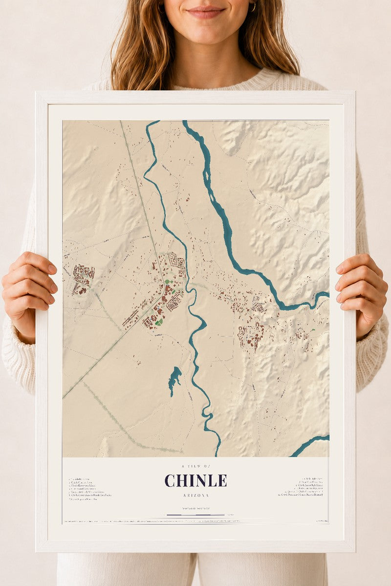 Map of Chinle, Arizona, 18 x 24 inch print in a white wood frame