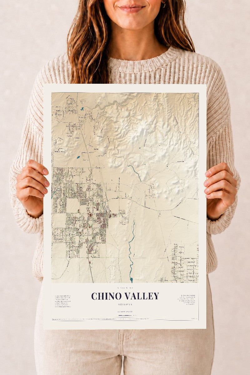 Chino Valley, Arizona map print, 12" x 18", Archival Matte Print