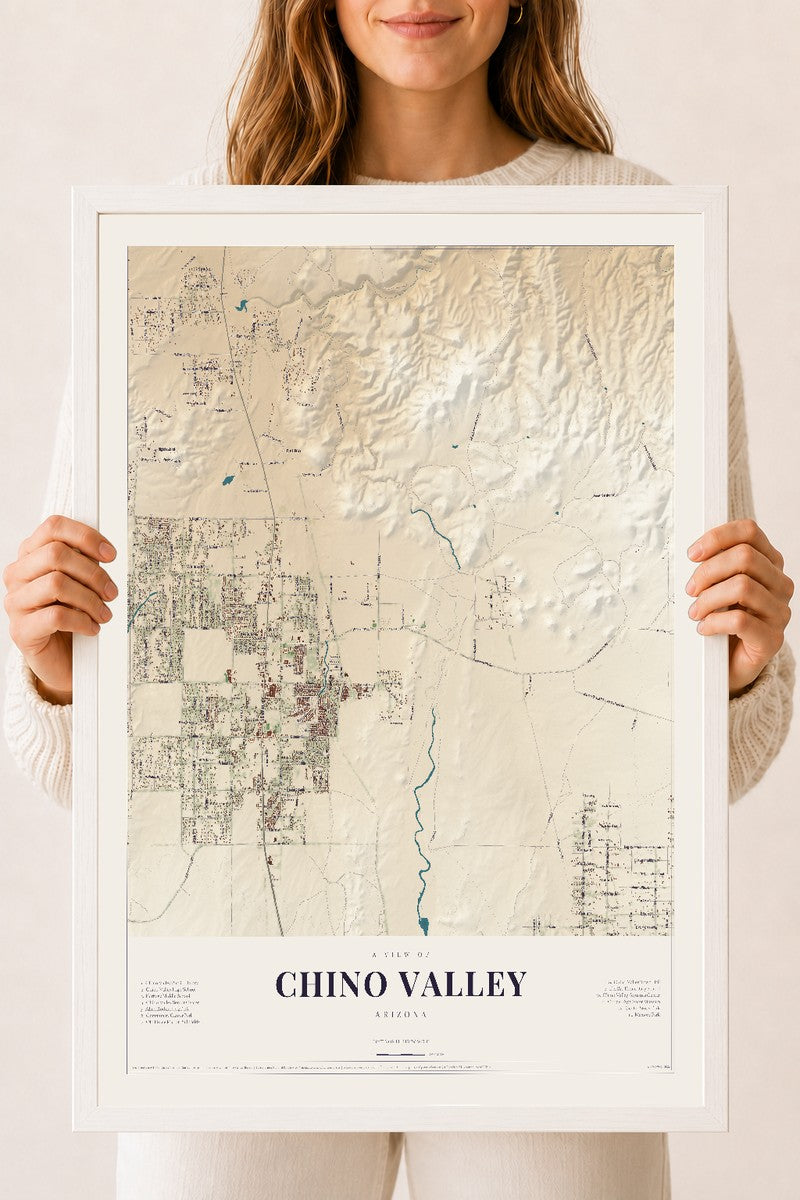 Chino Valley, Arizona map print, 18" x 24", W/ White Ayous Wood Frame