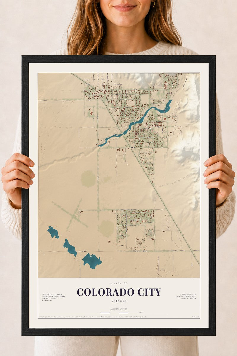 Colorado City, Arizona map print, 18" x 24", W/ Black Ayous Wood Frame