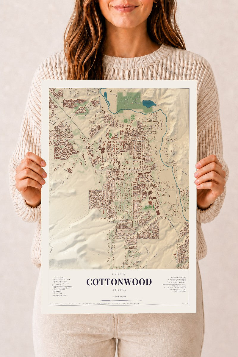 Cottonwood, Arizona map print, 12" x 18", Archival Matte Print