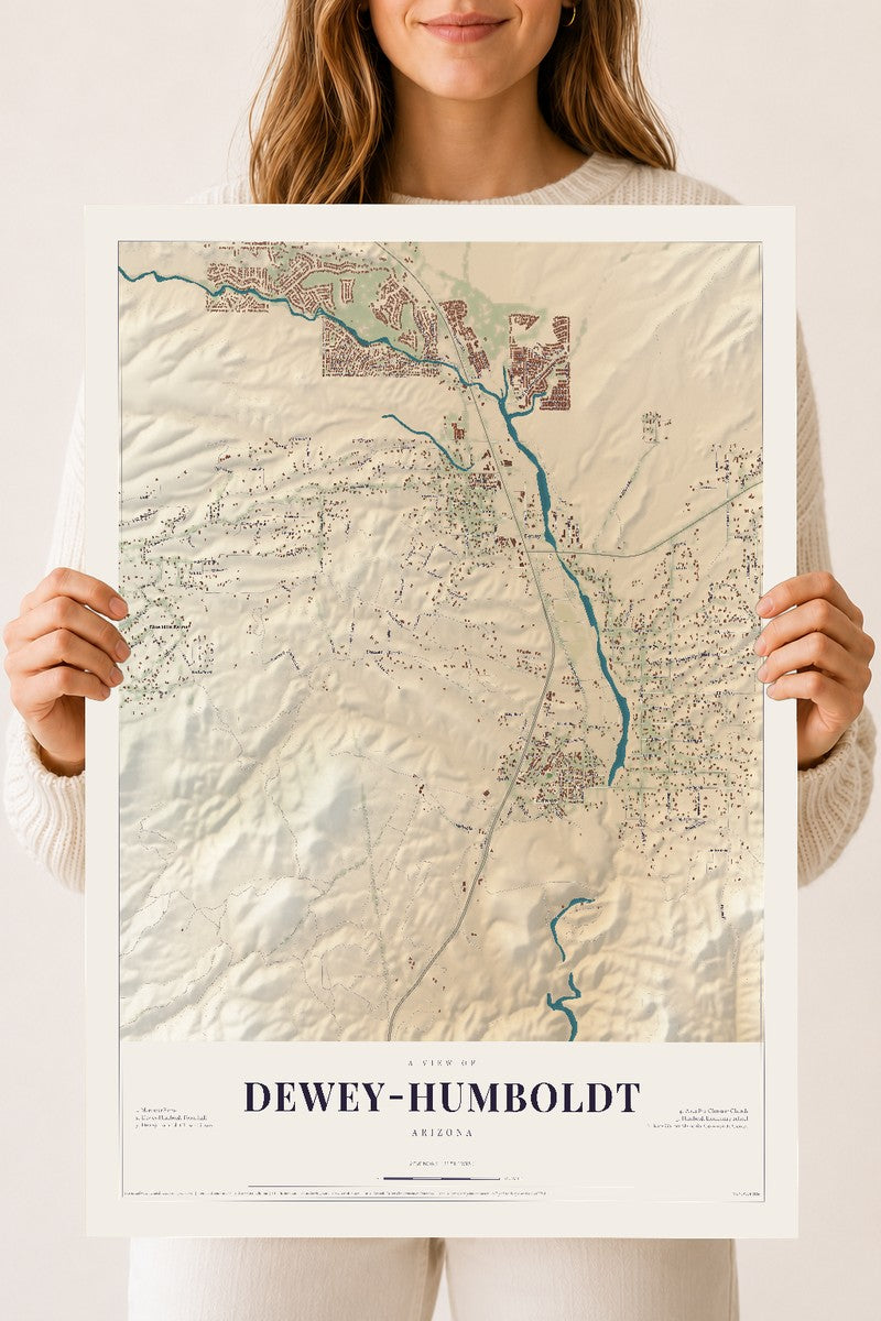 Map of Dewey-Humboldt, Arizona, 18 x 24 inch unframed archival matte print