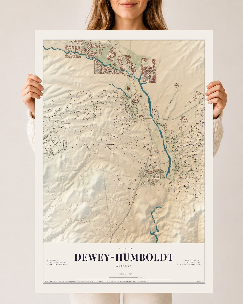 Map of Dewey-Humboldt, Arizona, 24 x 36 inch unframed archival matte print