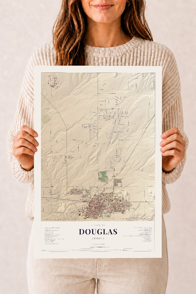 Douglas, Arizona map print, 12" x 18", Archival Matte Print