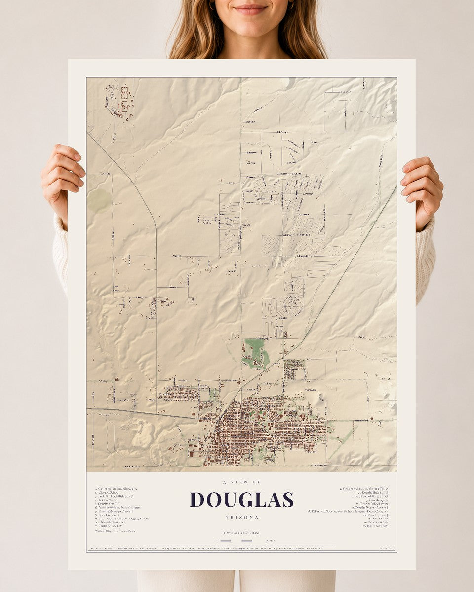 Douglas, Arizona map print, 24" x 36", Archival Matte Print