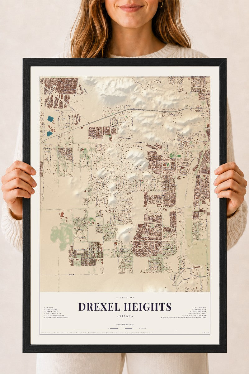 Map of Drexel Heights, Arizona, 18 x 24 inch print in a black wood frame