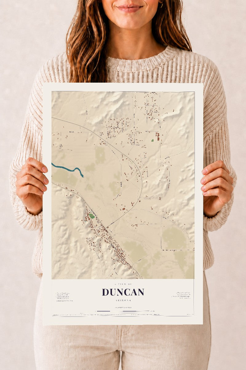 Duncan, Arizona map print, 12" x 18", Archival Matte Print