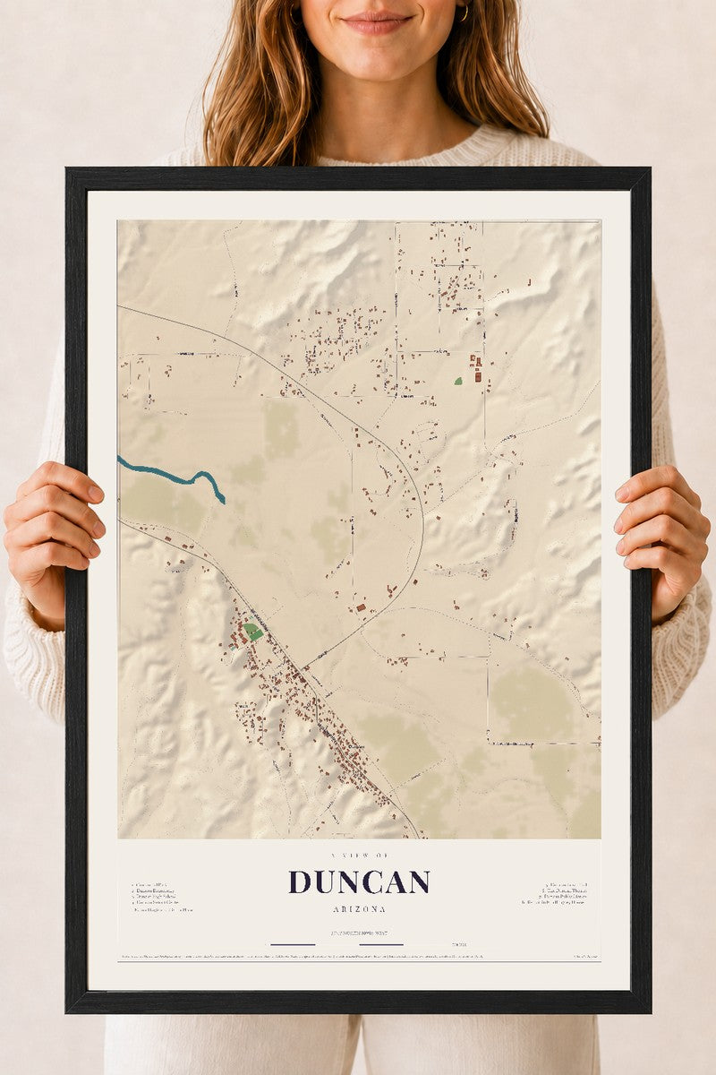 Map of Duncan, Arizona, 18 x 24 inch print in a black wood frame
