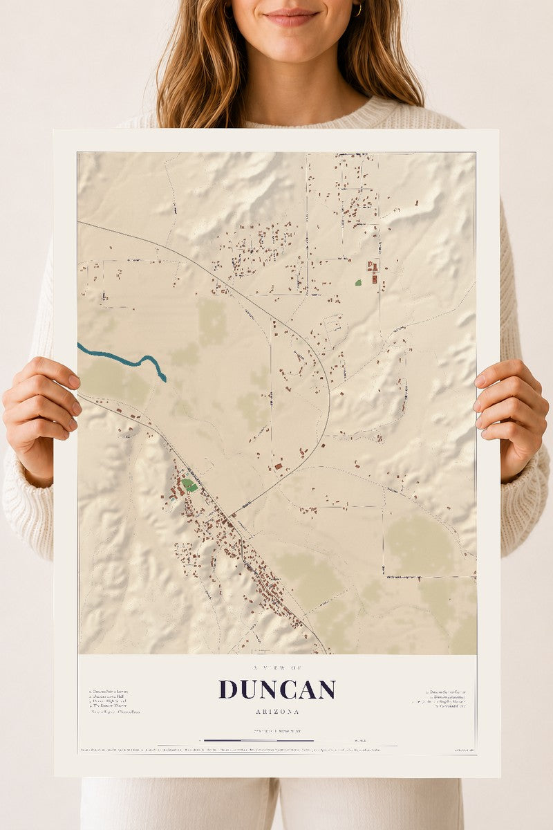 Duncan, Arizona map print, 18" x 24", Archival Matte Print