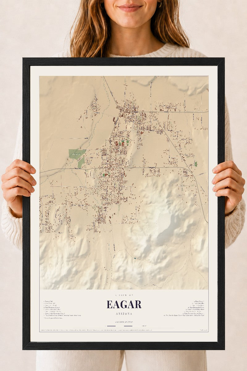 Map of Eagar, Arizona, 18 x 24 inch print in a black wood frame