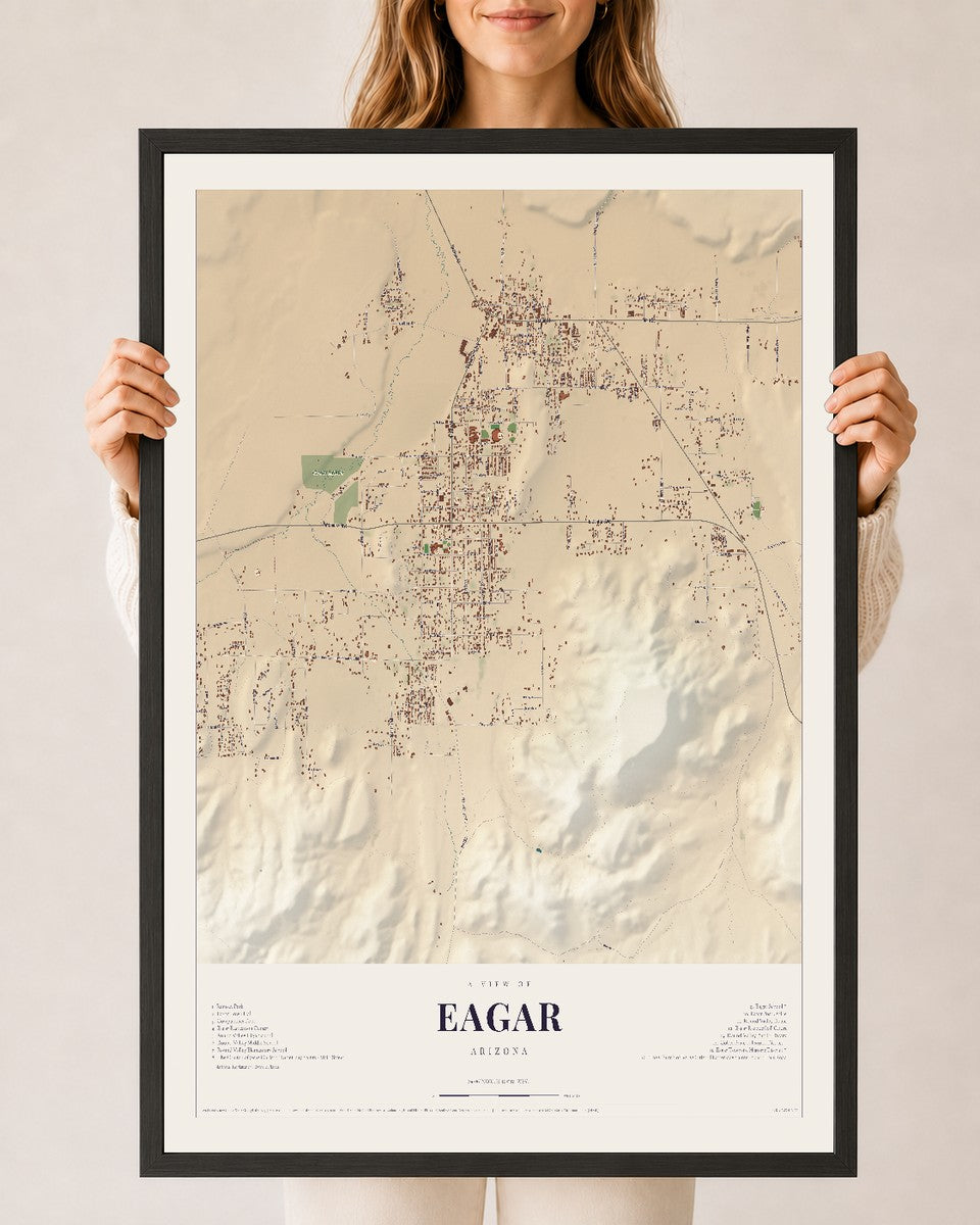 Map of Eagar, Arizona, 24 x 36 inch print in a black wood frame