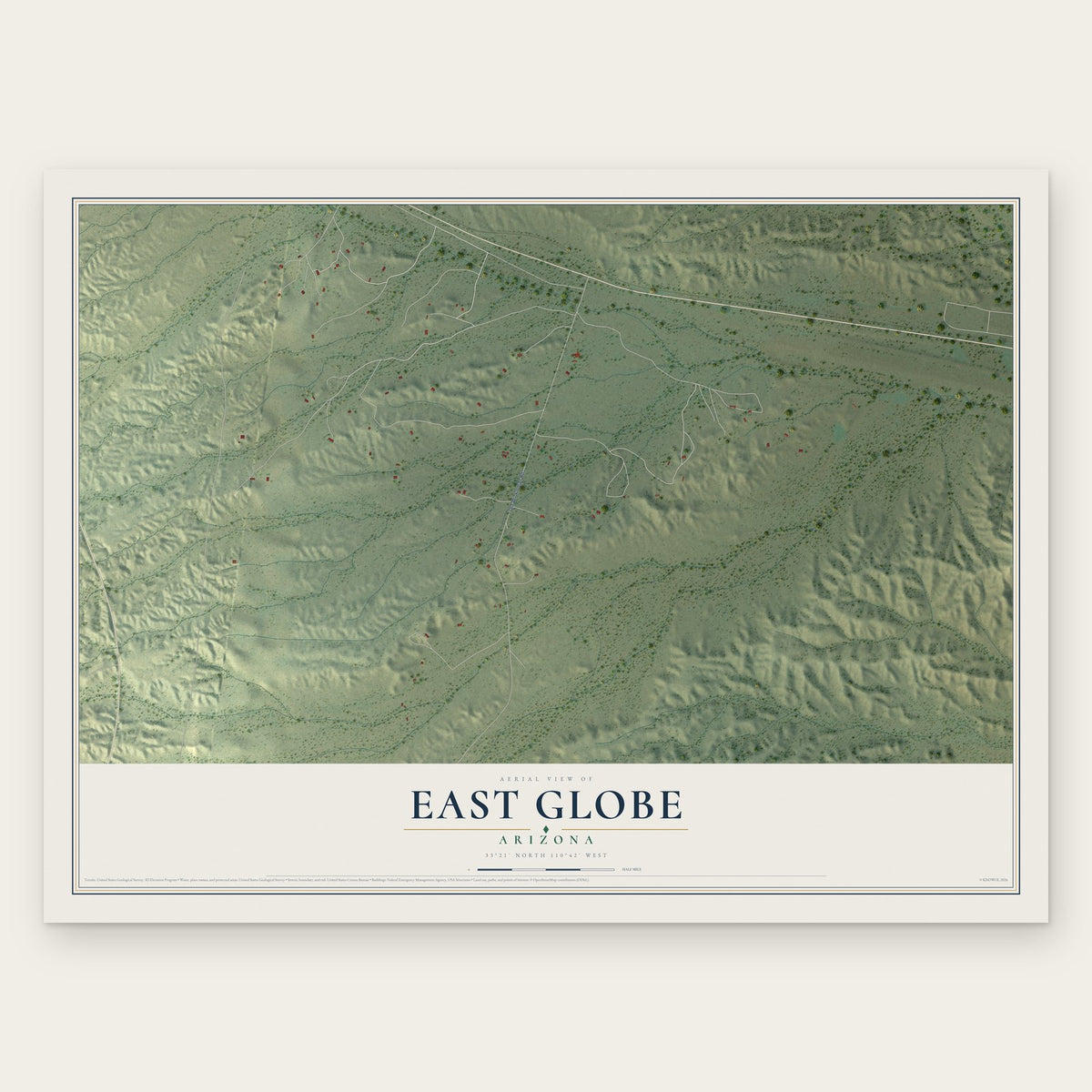 East Globe, Arizona map print, the full design