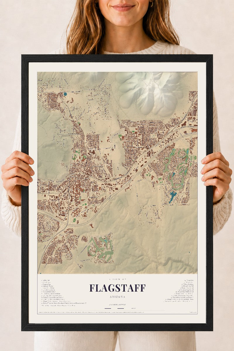 Map of Flagstaff, Arizona, 18 x 24 inch print in a black wood frame