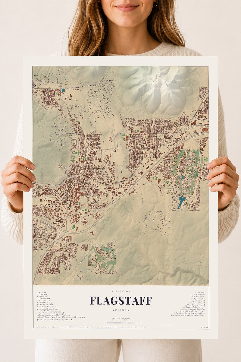 Map of Flagstaff, Arizona, 18 x 24 inch unframed archival matte print