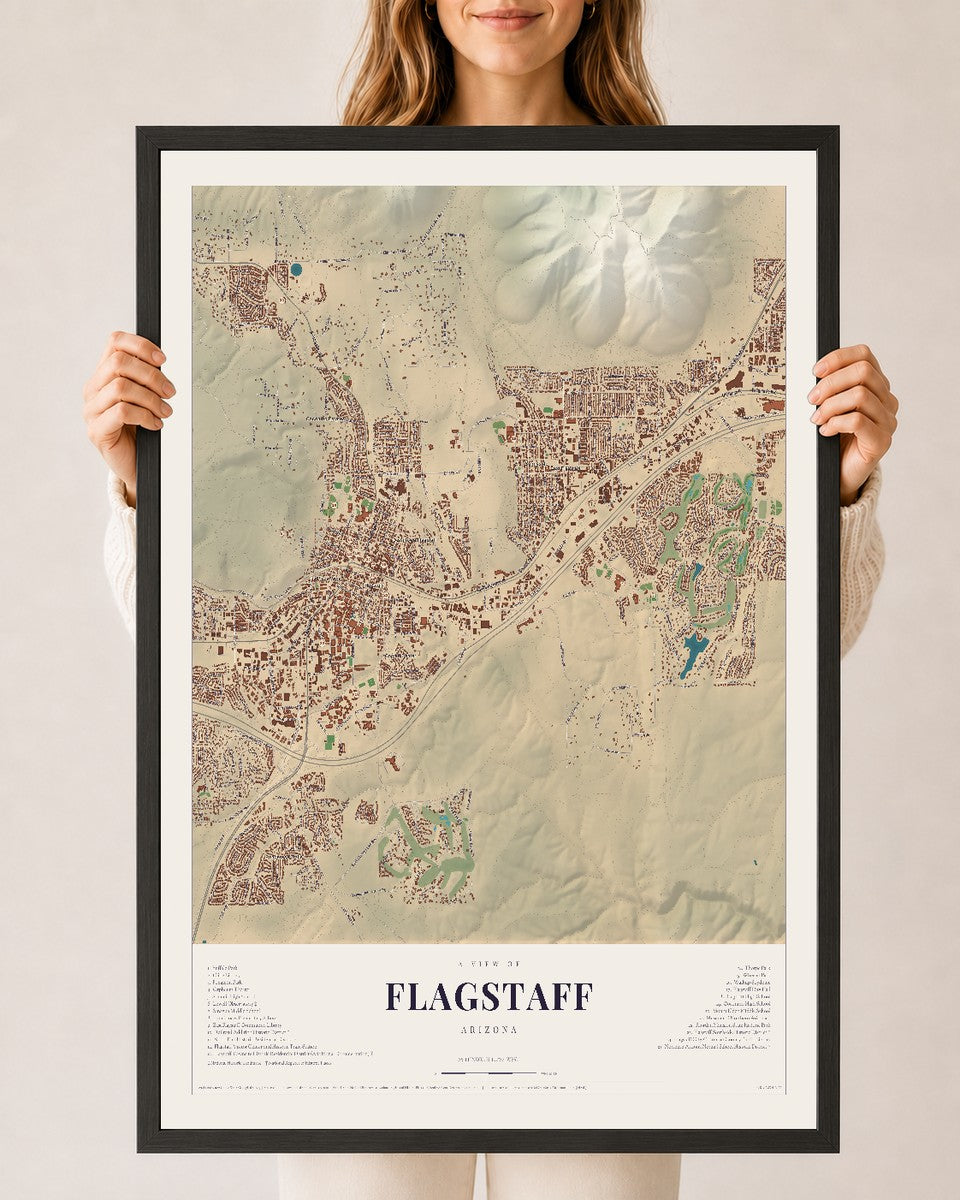 Map of Flagstaff, Arizona, 24 x 36 inch print in a black wood frame