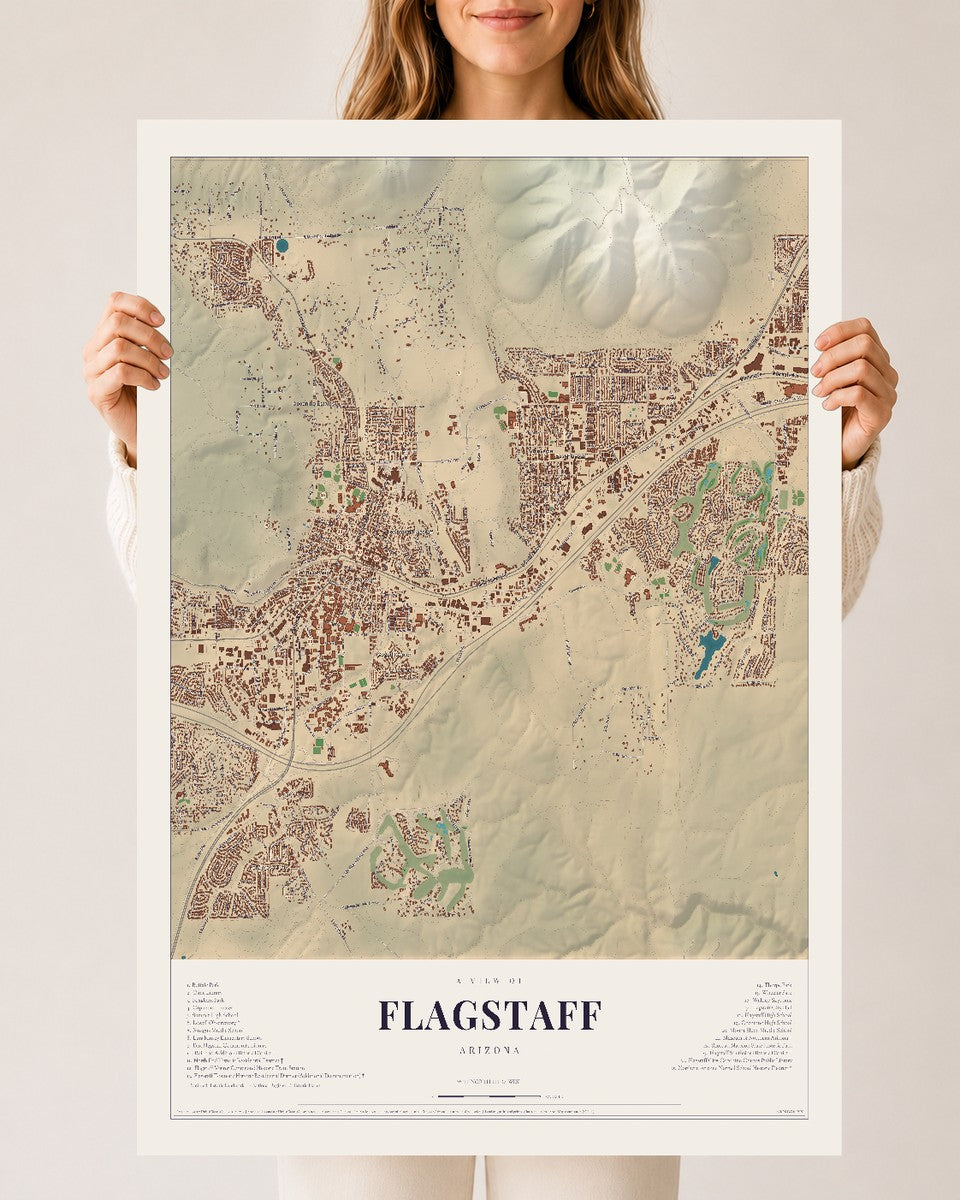 Map of Flagstaff, Arizona, 24 x 36 inch unframed archival matte print