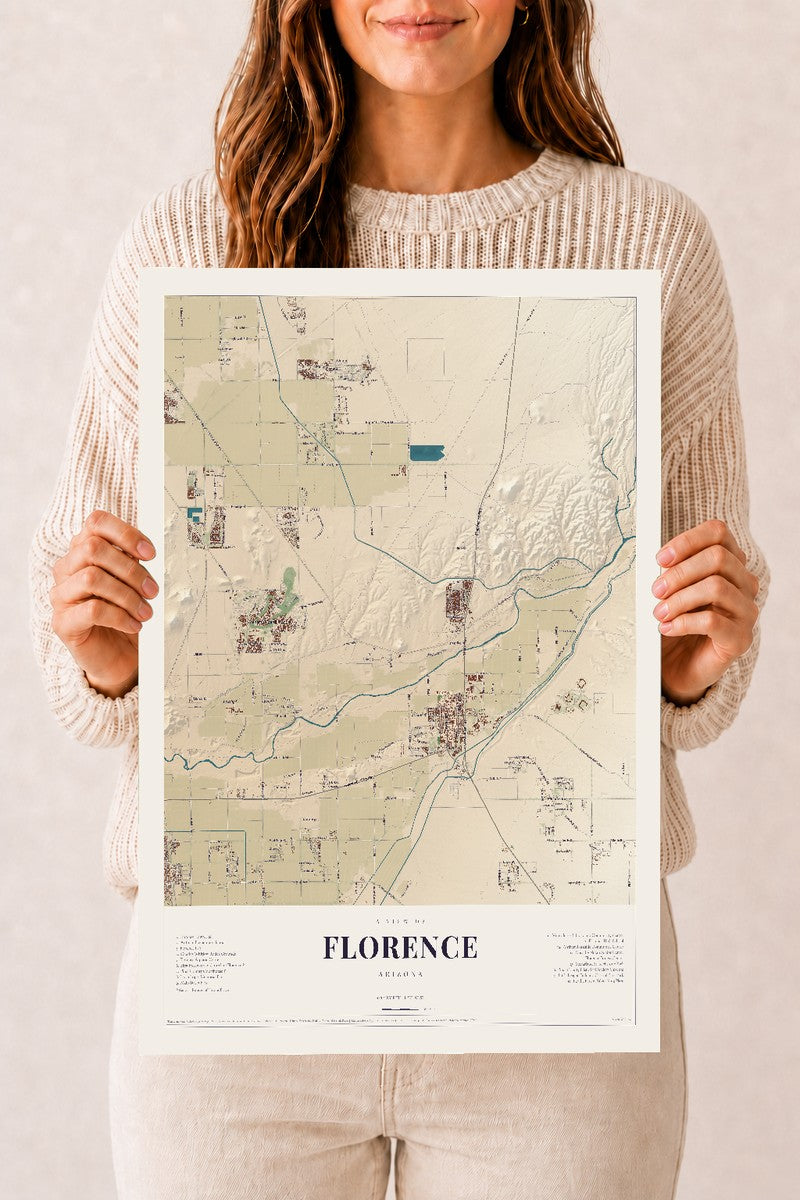 Florence, Arizona map print, 12" x 18", Archival Matte Print