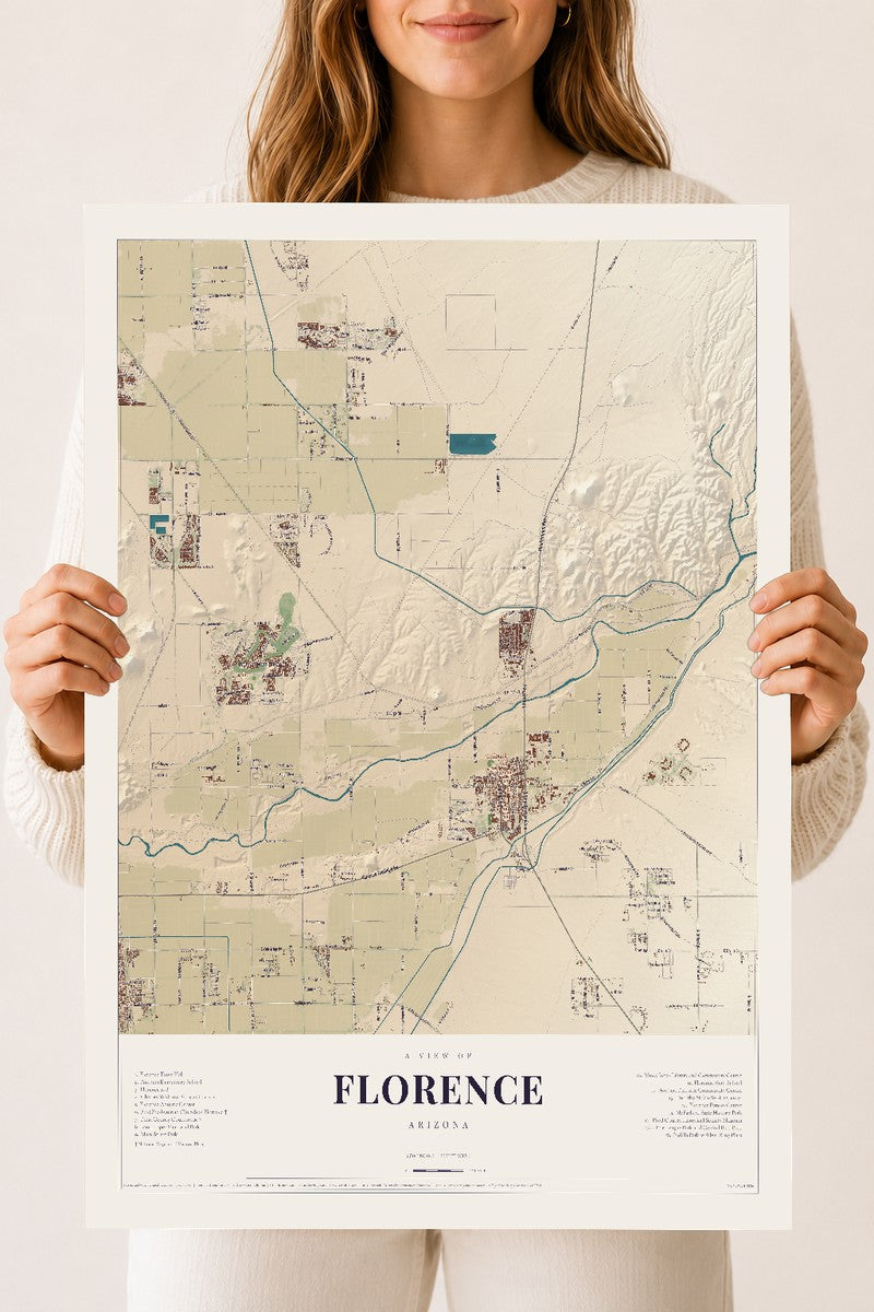Florence, Arizona map print, 18" x 24", Archival Matte Print