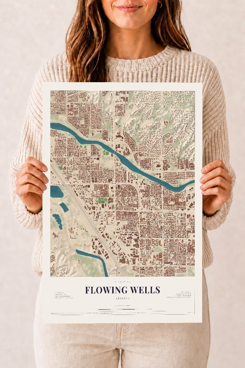 Flowing Wells, Arizona map print