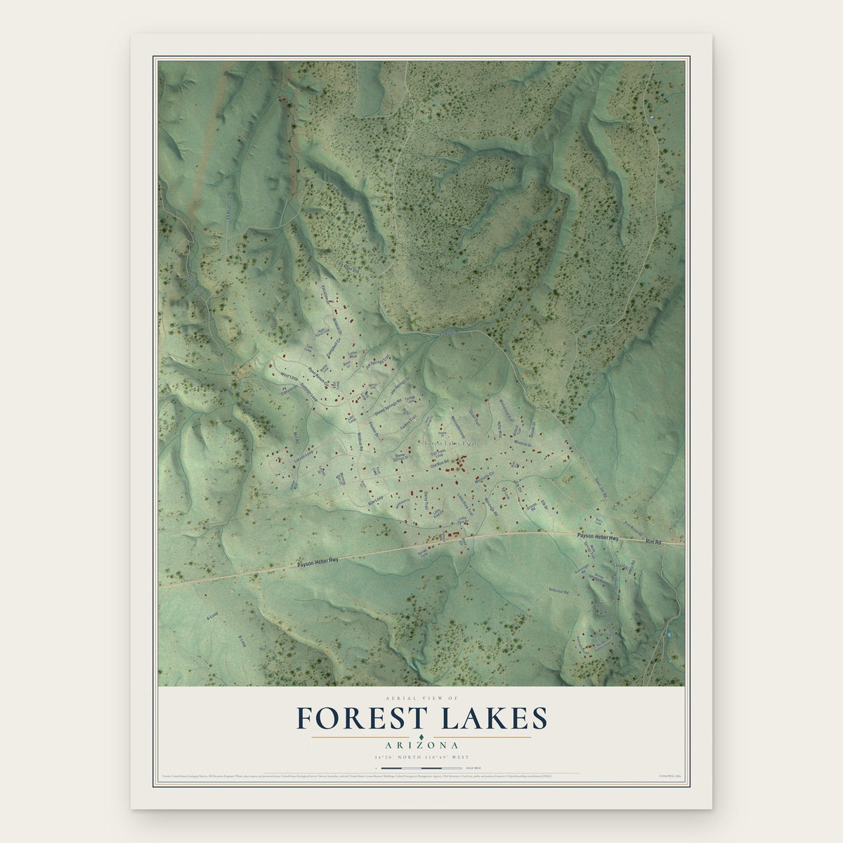 Forest Lakes, Arizona map print, the full design