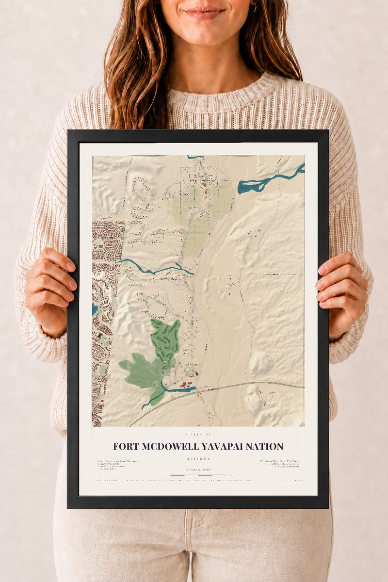 Fort McDowell Yavapai Nation, Arizona map print, 12" x 18", W/ Black Ayous Wood Frame