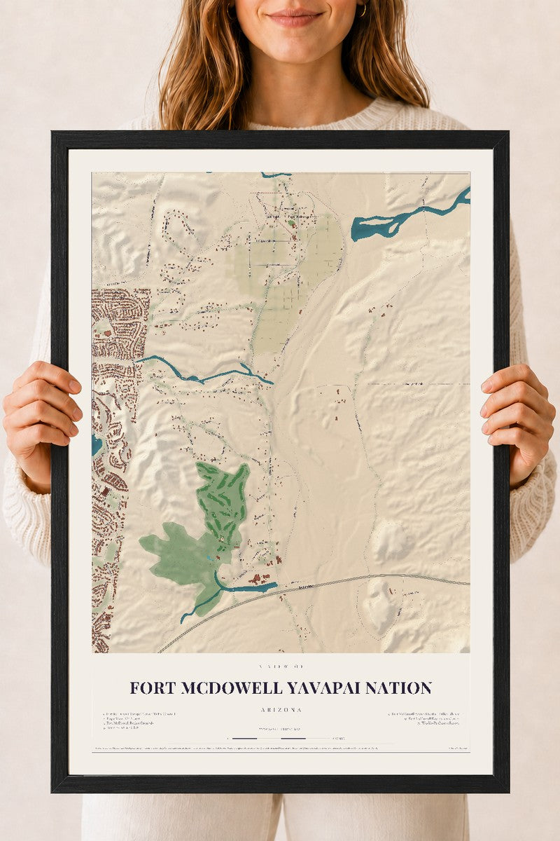 Fort McDowell Yavapai Nation, Arizona map print, 18" x 24", W/ Black Ayous Wood Frame