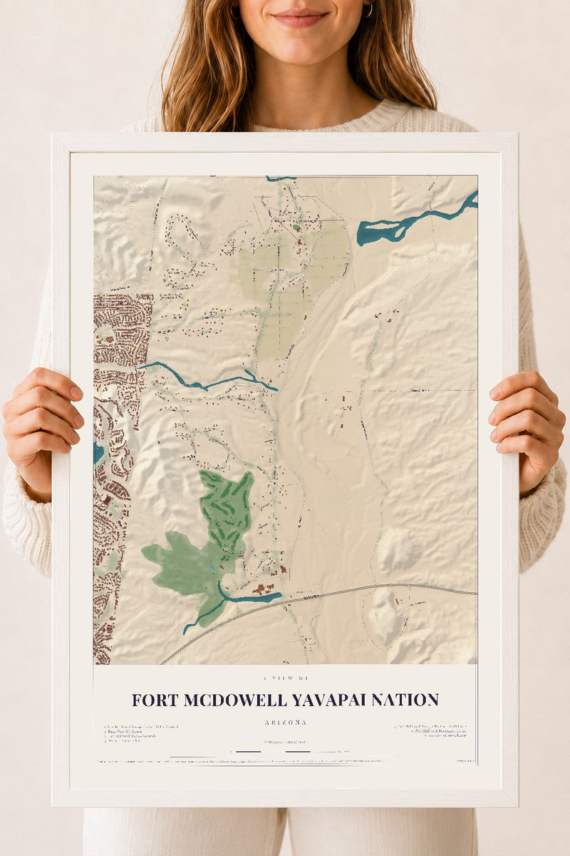 Fort McDowell Yavapai Nation, Arizona map print, 18" x 24", W/ White Ayous Wood Frame