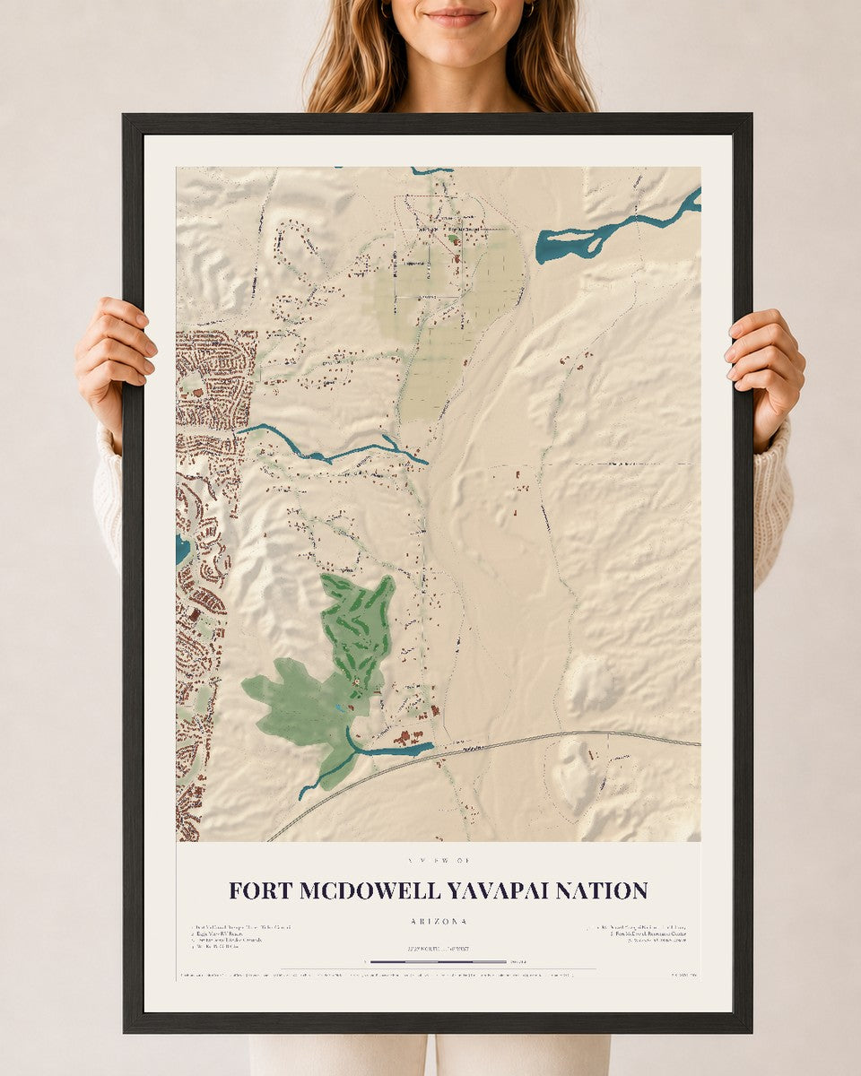 Fort McDowell Yavapai Nation, Arizona map print, 24" x 36", W/ Black Ayous Wood Frame