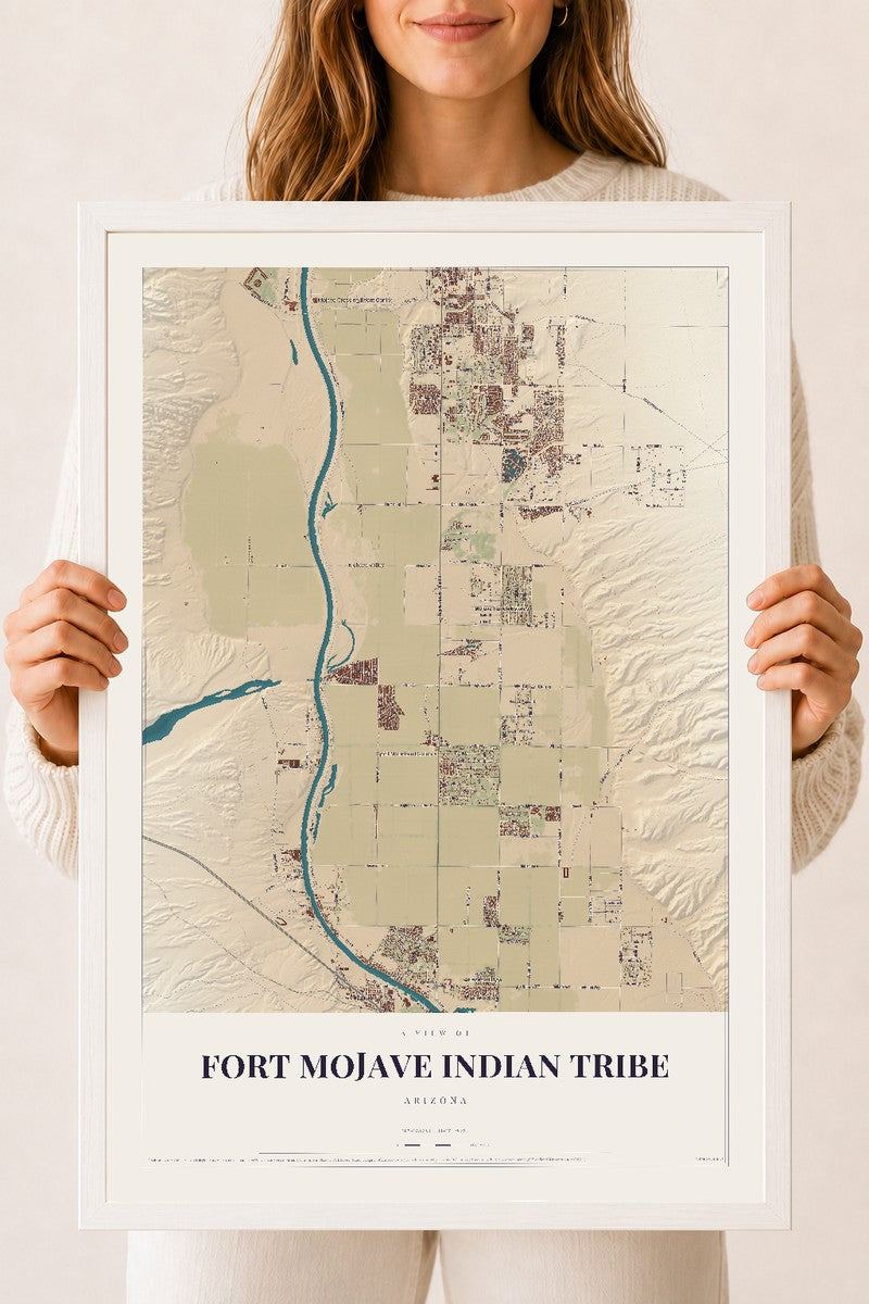 Fort Mojave Indian Tribe, Arizona map print, 18" x 24", W/ White Ayous Wood Frame