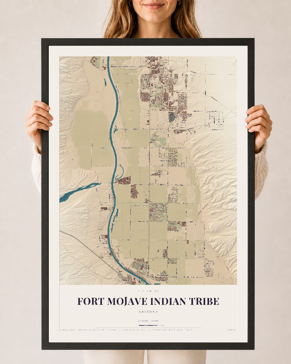 Fort Mojave Indian Tribe, Arizona map print, 24" x 36", W/ Black Ayous Wood Frame
