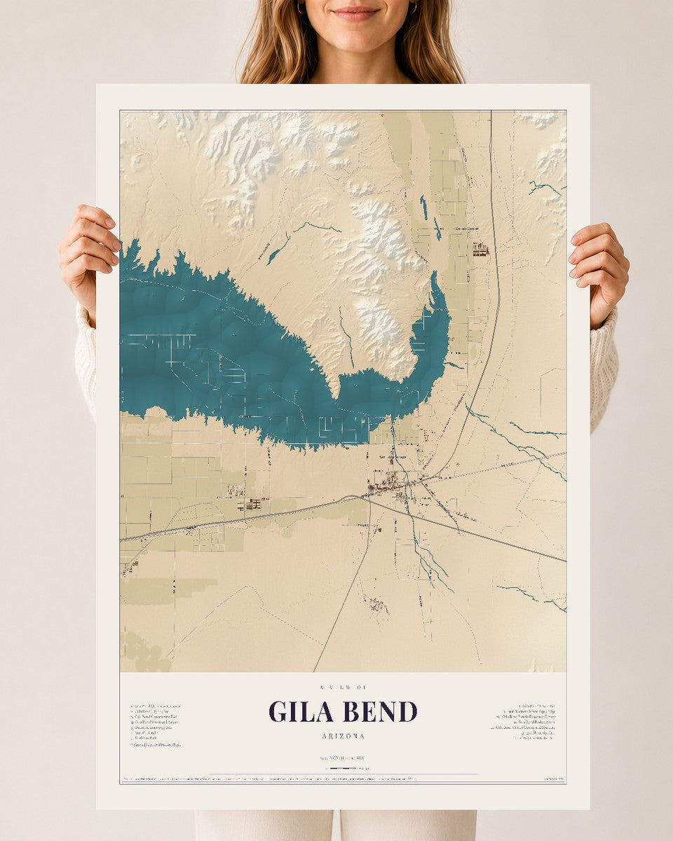 Gila Bend, Arizona map print, 24" x 36", Archival Matte Print