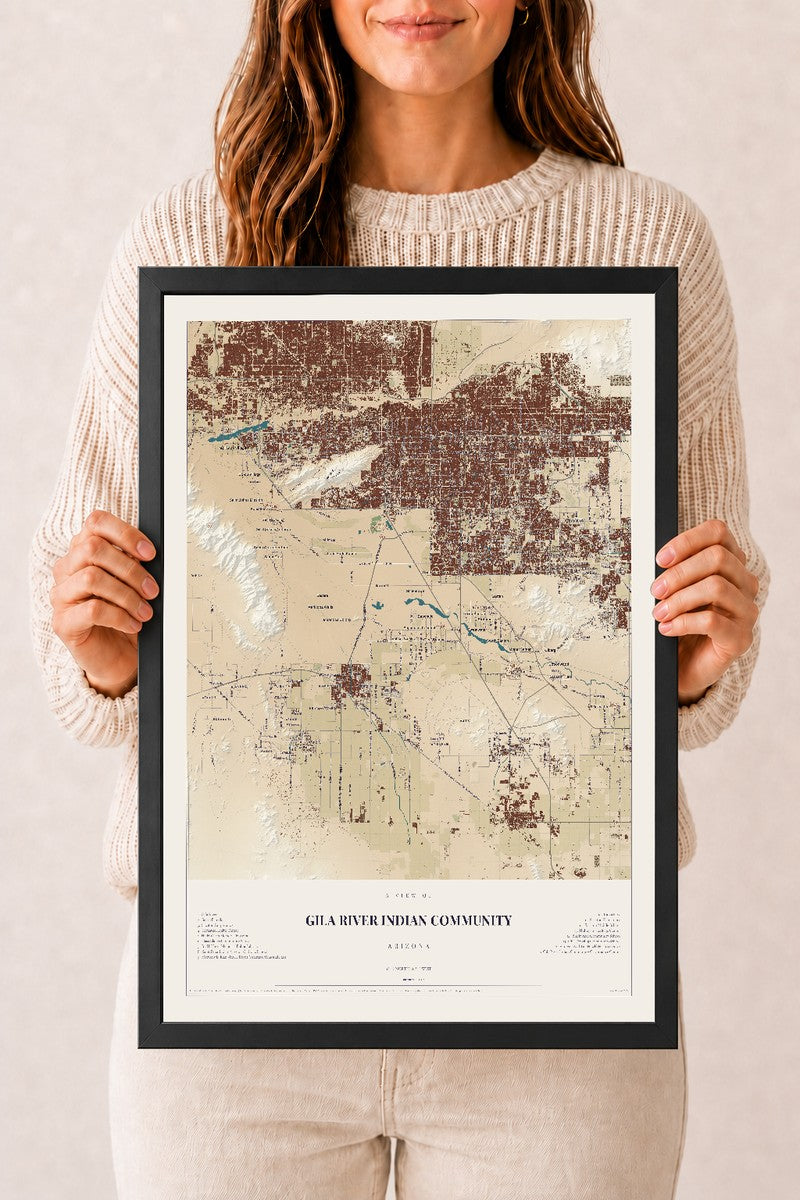 Map of Gila River Indian Community, Arizona, 12 x 18 inch print in a black wood frame