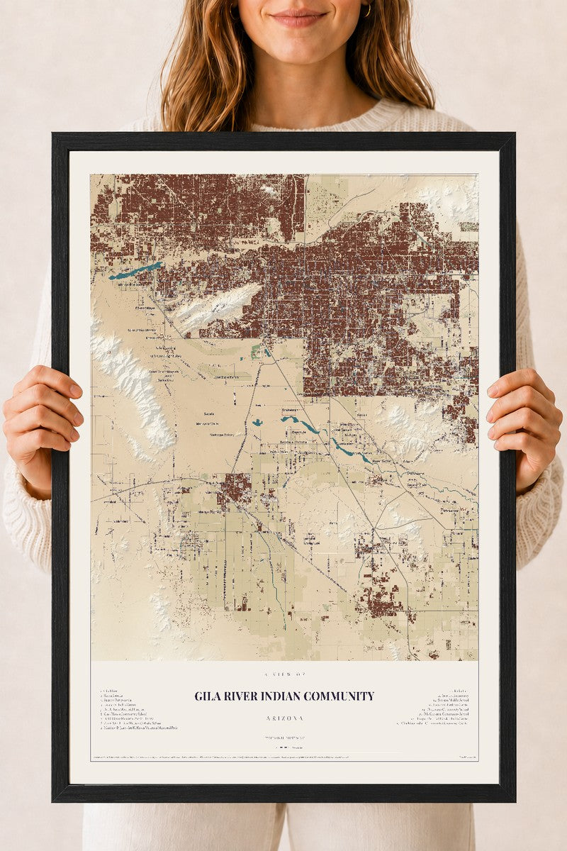 Map of Gila River Indian Community, Arizona, 18 x 24 inch print in a black wood frame